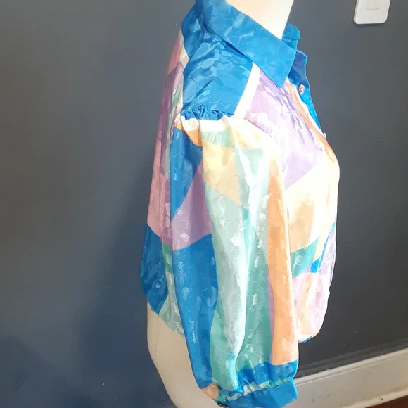 Vintage Y2k Office Siren vibrant color blocking blouse top size 6 - Picture 5 of 15